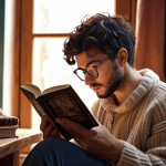 **A person reading a book in a cozy setting, symbolizing continuous self-challenge and learning.**